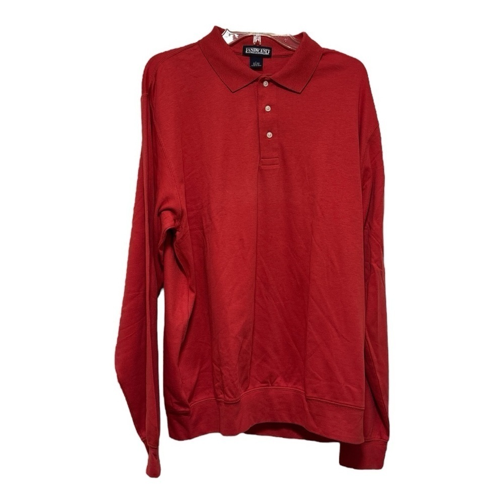 Lands' End Men's Red Long Sleeve Polo Shirt Size Large